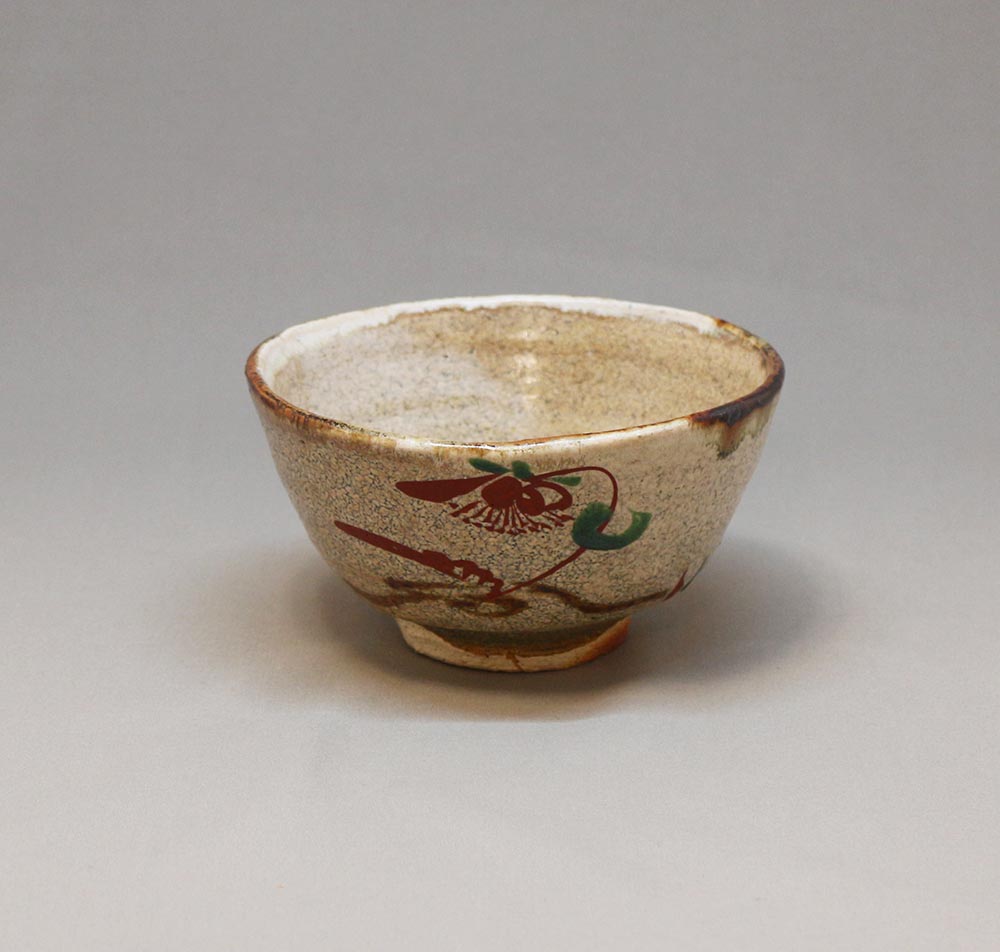 光山 赤絵 茶碗 直径12cm 西か4-0617① - 工芸品